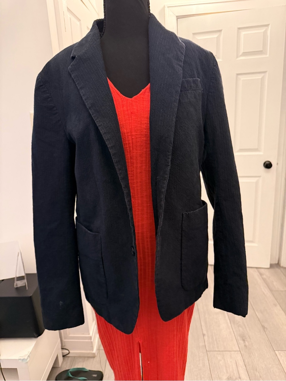 Zara Navy Corduroy Blazer with Patch Pockets